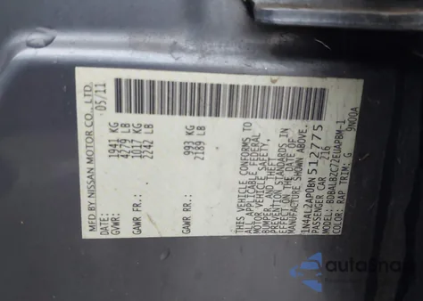 2011 Nissan Altima 2.5 S z USA, uszkodzony, nr VIN 1N4AL2AP0BN512775